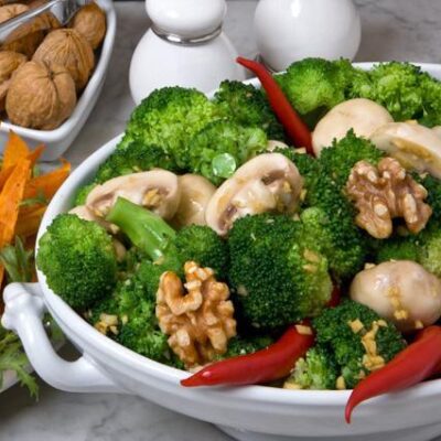 Mollie Katzen’s Broccoli Salad with Mushrooms & Walnuts