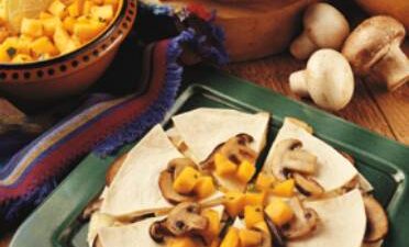 Mushroom & Brie Quesadillas with Mango & Papaya Chutney