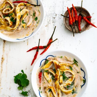 Thai Chicken Soup with Homemade Bone Broth and Egg Noodles