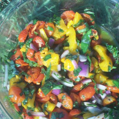 Oven Roasted Tomato, Basil and Roasted Pepper Salad
