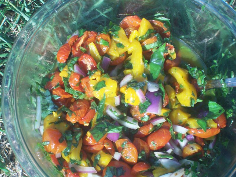 Oven Roasted Tomato, Basil and Roasted Pepper Salad