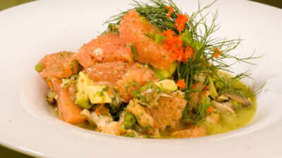 Oyster Mushroom Ceviche with Avocado and Pink Grapefruit