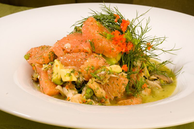 Oyster Mushroom Ceviche with Avocado and Pink Grapefruit