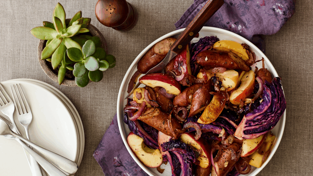 Pan Roasted Apples Cabbage and Sausage