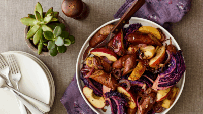 Pan Roasted Apples Cabbage and Sausage