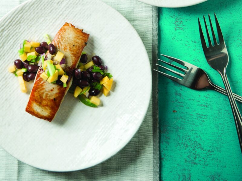 Pan Seared Mahi Mahi with Mango-Black Bean Salsa