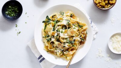 Pappardelle Pasta with Brown Butter, Raisins, and Wilted Kale