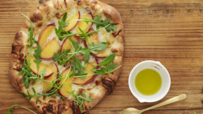 Peach and Arugula Pizza