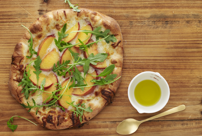 Peach and Arugula Pizza