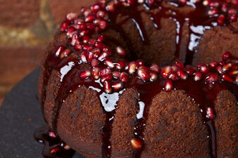 Pear Applesauce Cake with Pomegranate Glaze