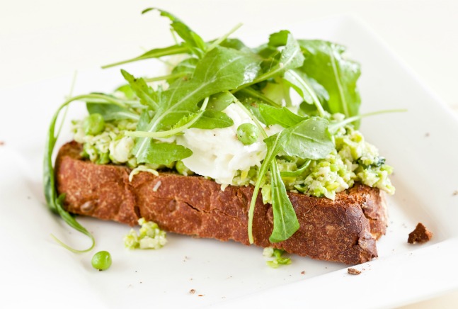 Peas with Ricotta and Mint on Grilled Crostini