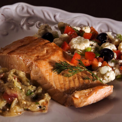FLAME ROASTED EGGPLANT pickled salmon