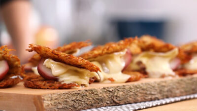 Poached Pear Potato Latkes Sliders