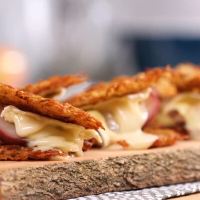 Poached Pear Potato Latkes Sliders