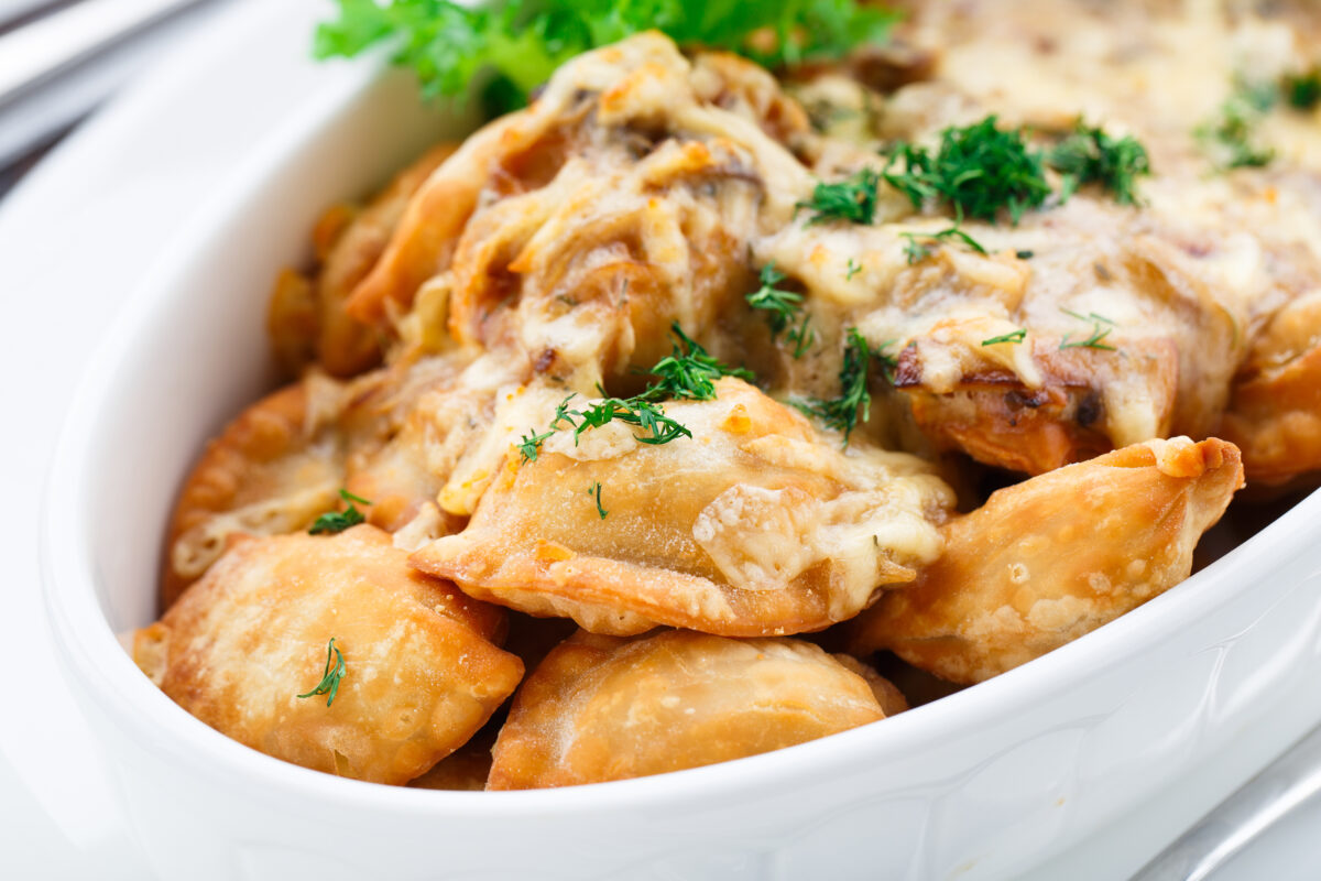 Portabella Mushroom Wontons with Caramelized Onion Cream Sauce