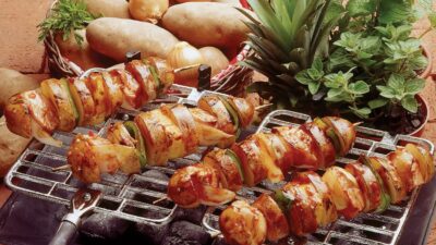 idaho potato and salmon shish-kebab