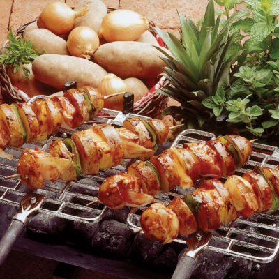 idaho potato and salmon shish-kebab