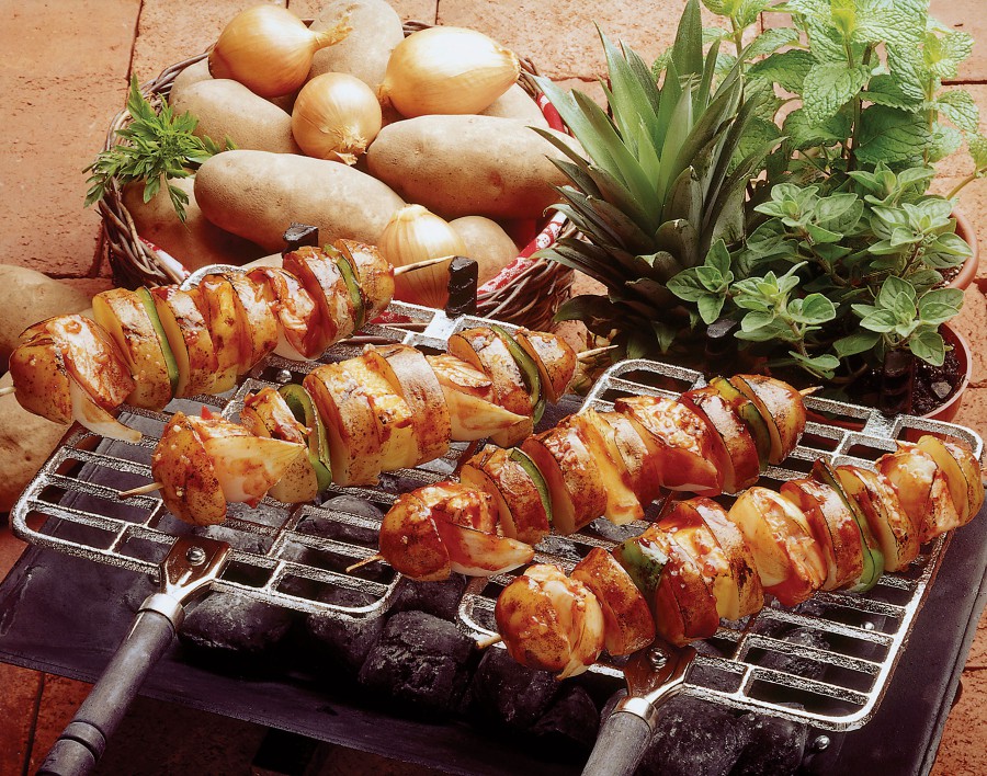 idaho potato and salmon shish-kebab