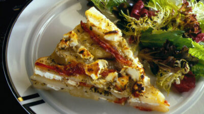 Idaho potato galette with roasted pepper and cheese