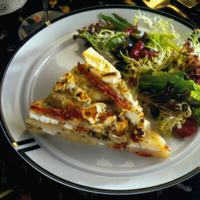 Idaho potato galette with roasted pepper and cheese