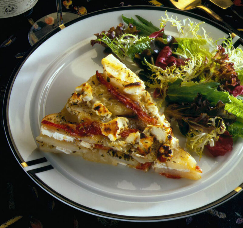 Idaho potato galette with roasted pepper and cheese
