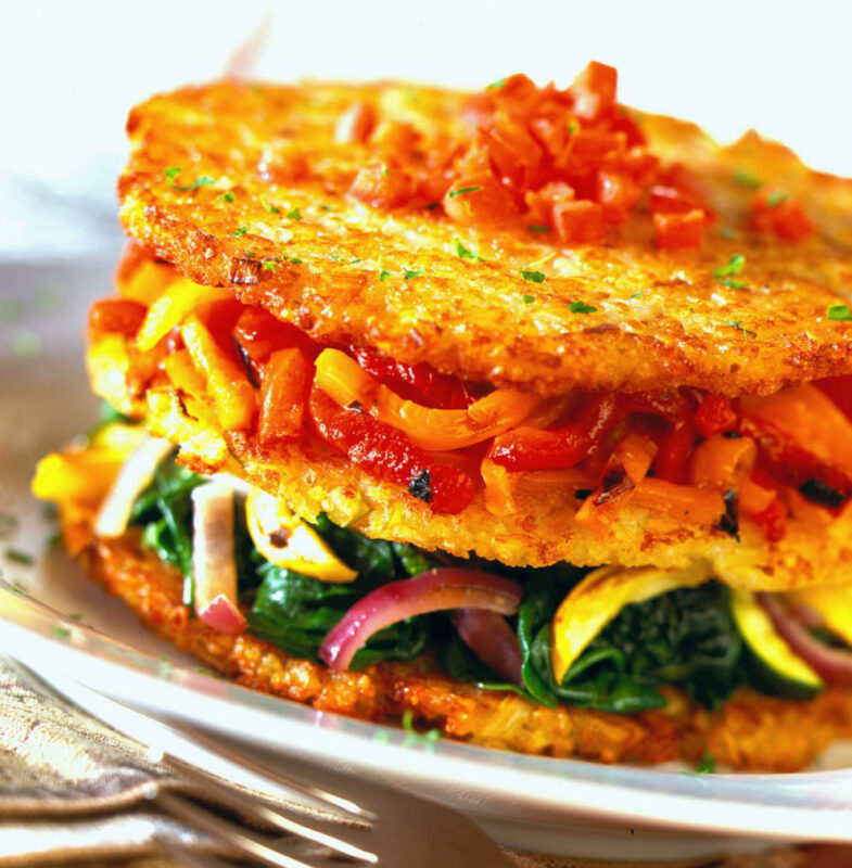 idaho potato napolean with grilled vegetables