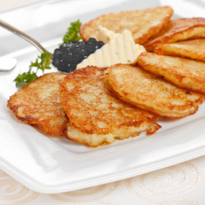 gourmet sweet potato latkes and caviar