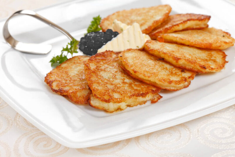 gourmet sweet potato latkes and caviar