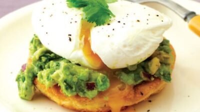 Potato Pancakes with Guacamole and Poached Eggs