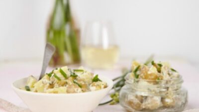 potato salad with chive blossoms