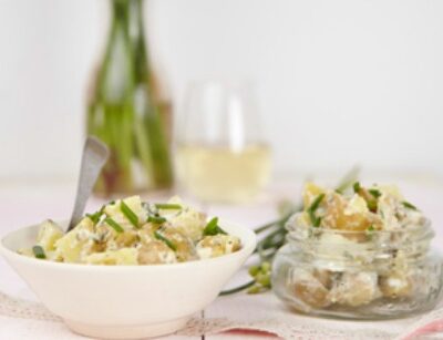 potato salad with chive blossoms