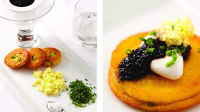 corn and honey blinis with kosher caviar