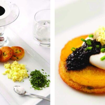corn and honey blinis with kosher caviar