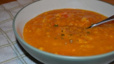 Creamed Corn and Pumpkin Soup with Mock Crab