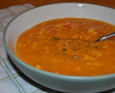 Creamed Corn and Pumpkin Soup with Mock Crab