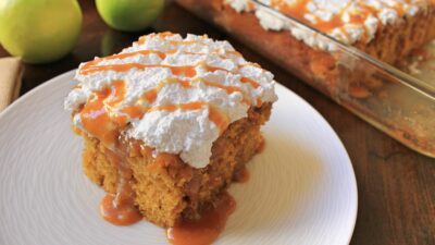 Pumpkin Spice Caramel Apple Poke Cake