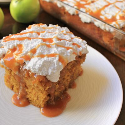 Pumpkin Spice Caramel Apple Poke Cake
