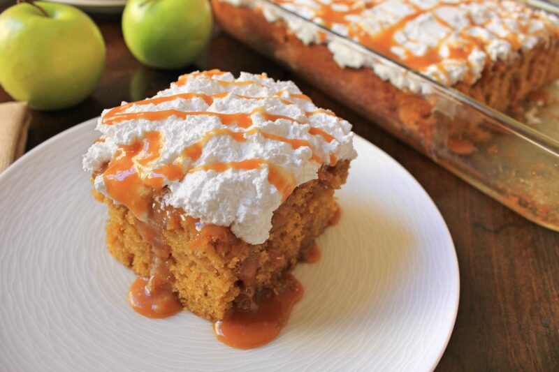Pumpkin Spice Caramel Apple Poke Cake