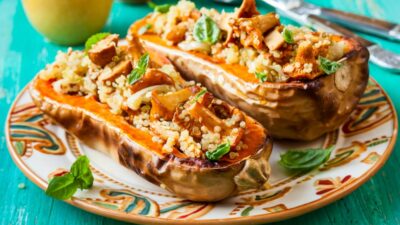 quinoa and mushrooms stuffed squash