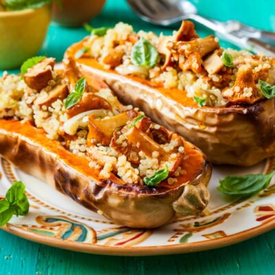 quinoa and mushrooms stuffed squash