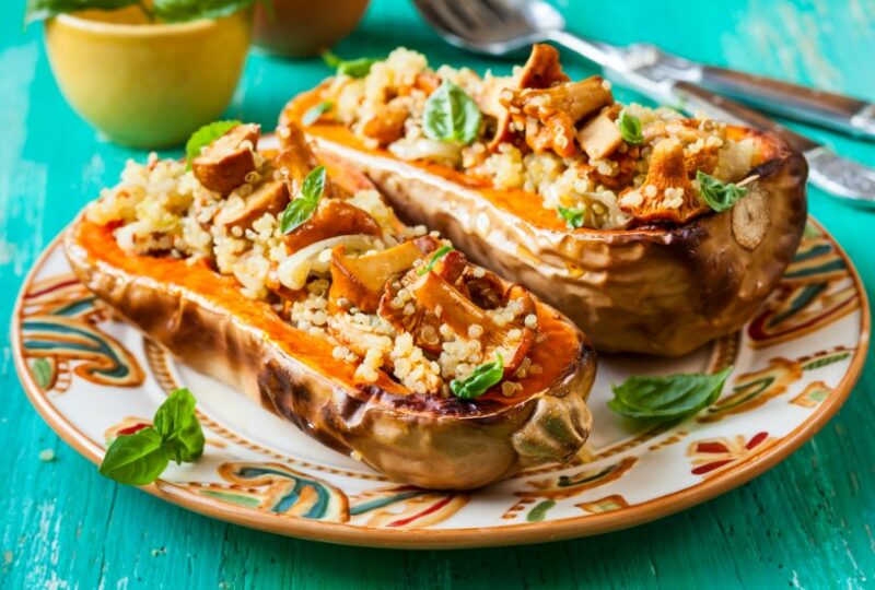 quinoa and mushrooms stuffed squash