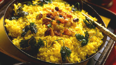 Raisin Saffron Basmati Rice Pilaf (Zaffran Kismis Pullao)