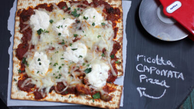 Ratatouille and Ricotta Matzah Pizza