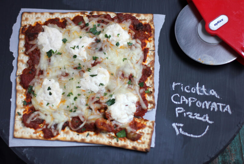 Ratatouille and Ricotta Matzah Pizza