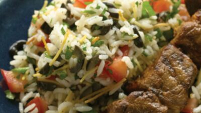 Rice Pilaf with Fresh Tomatoes, Olives, and Parsley
