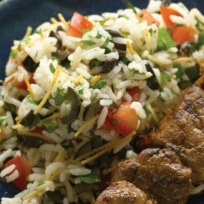 Rice Pilaf with Fresh Tomatoes, Olives, and Parsley