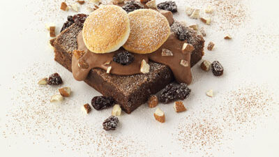 Rich Chocolate Brownies with Raisin-Chocolate Sauce