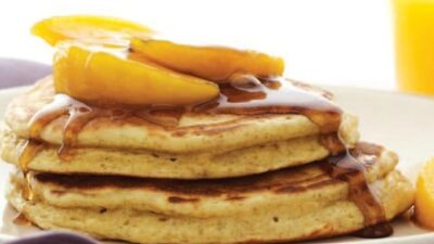 Ricotta Pancakes with Peach Syrup