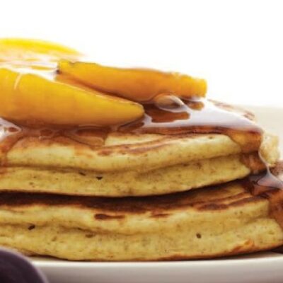 Ricotta Pancakes with Peach Syrup