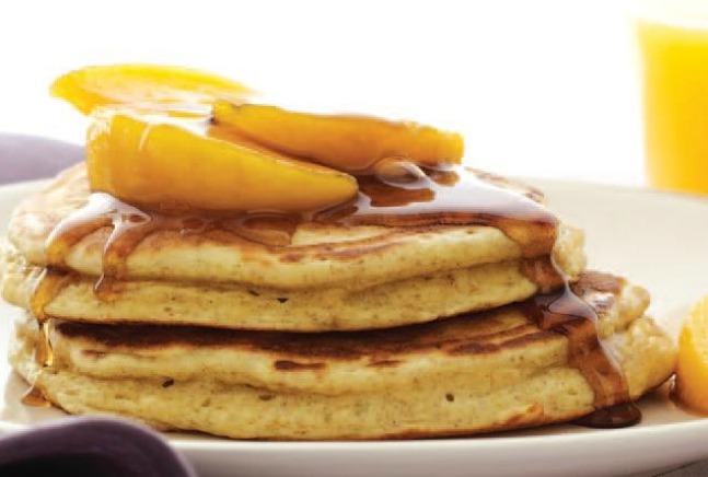 Ricotta Pancakes with Peach Syrup
